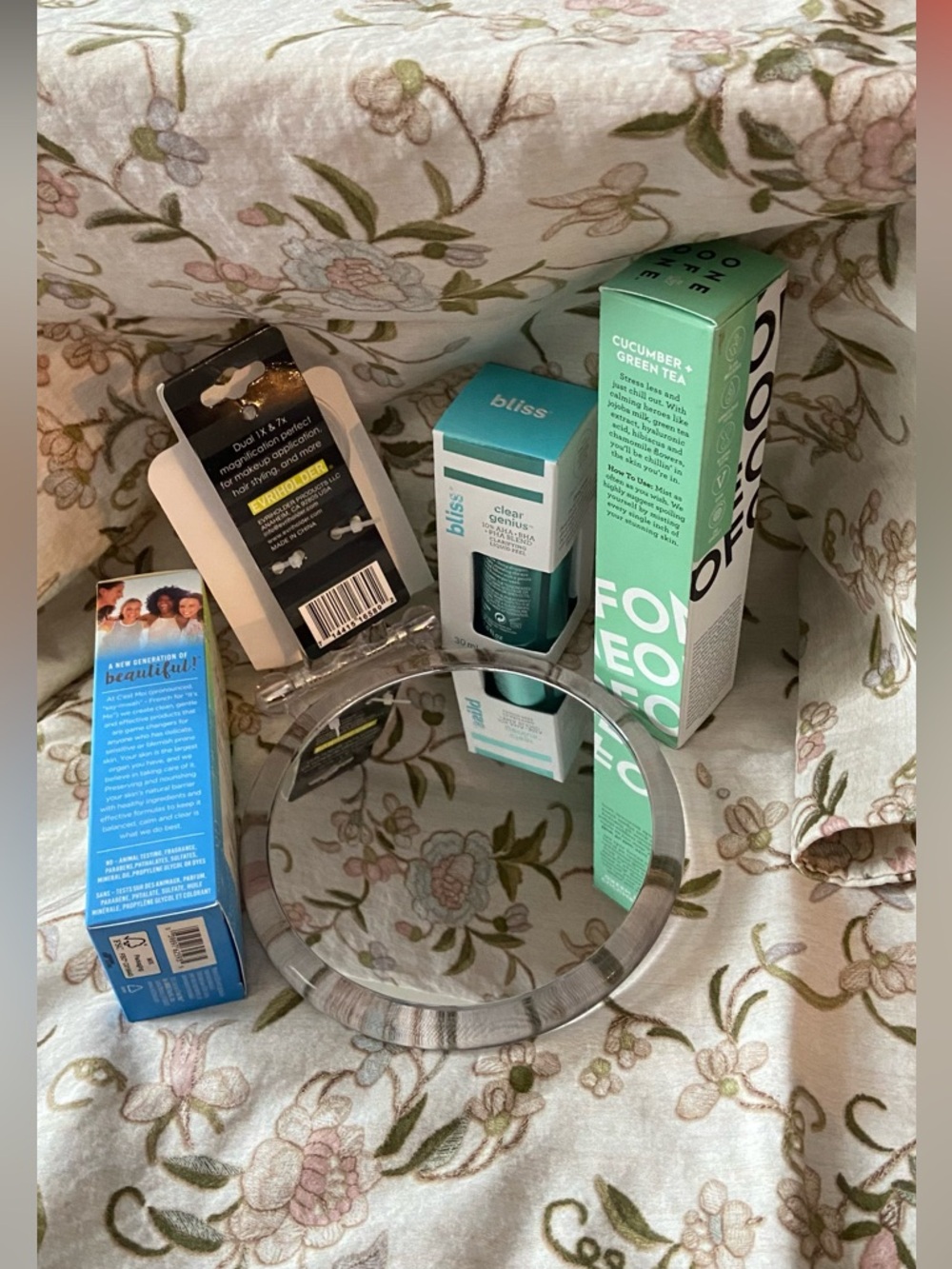 Beauty Products NWT 4 Pieces- Mirror, Calming Mist, SunscreenSPF-30, Liquid Peel